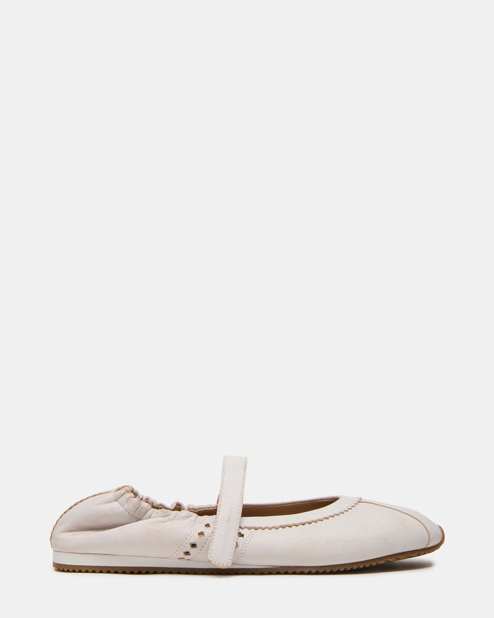 ANAYA White Distressed Mary Jane Ballet Women's Flat | Steve Madden