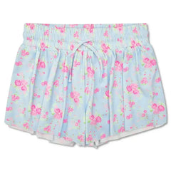 Light blue butterfly shorts with pink floral print for girls