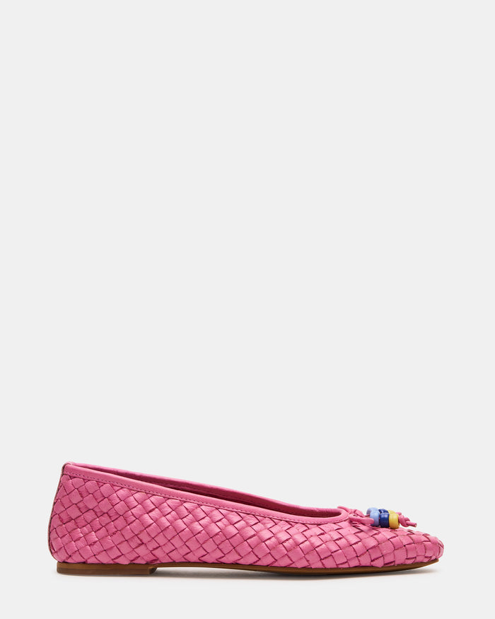 DIVY Pink Leather Woven Bow Ballet Round-Toe Women's Flat | Steve Madden