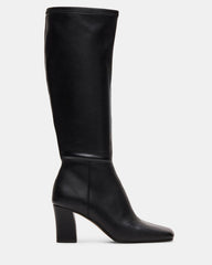 ELLIOT Black Square-Toe Knee-High Block Heel Women's Boot | Steve Madden