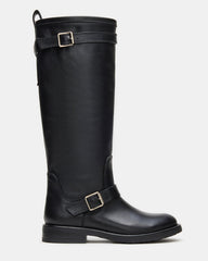 SADY Black Leather Knee-High Rounded Toe Women's Boot | Steve Madden