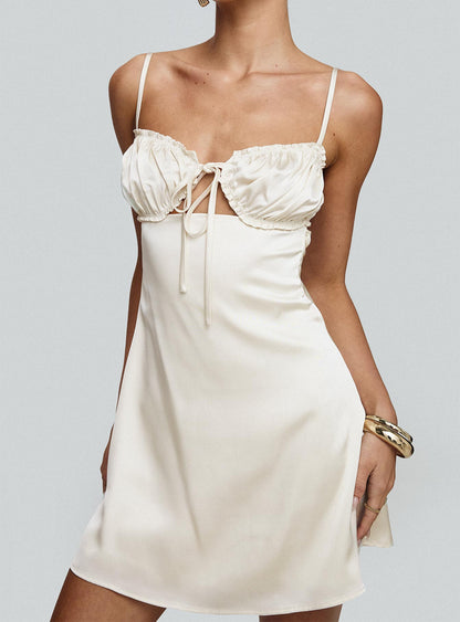 Decipher Satin Mini Dress Ivory