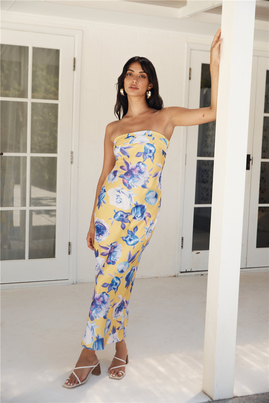 True Royalty Strapless Maxi Dress Yellow