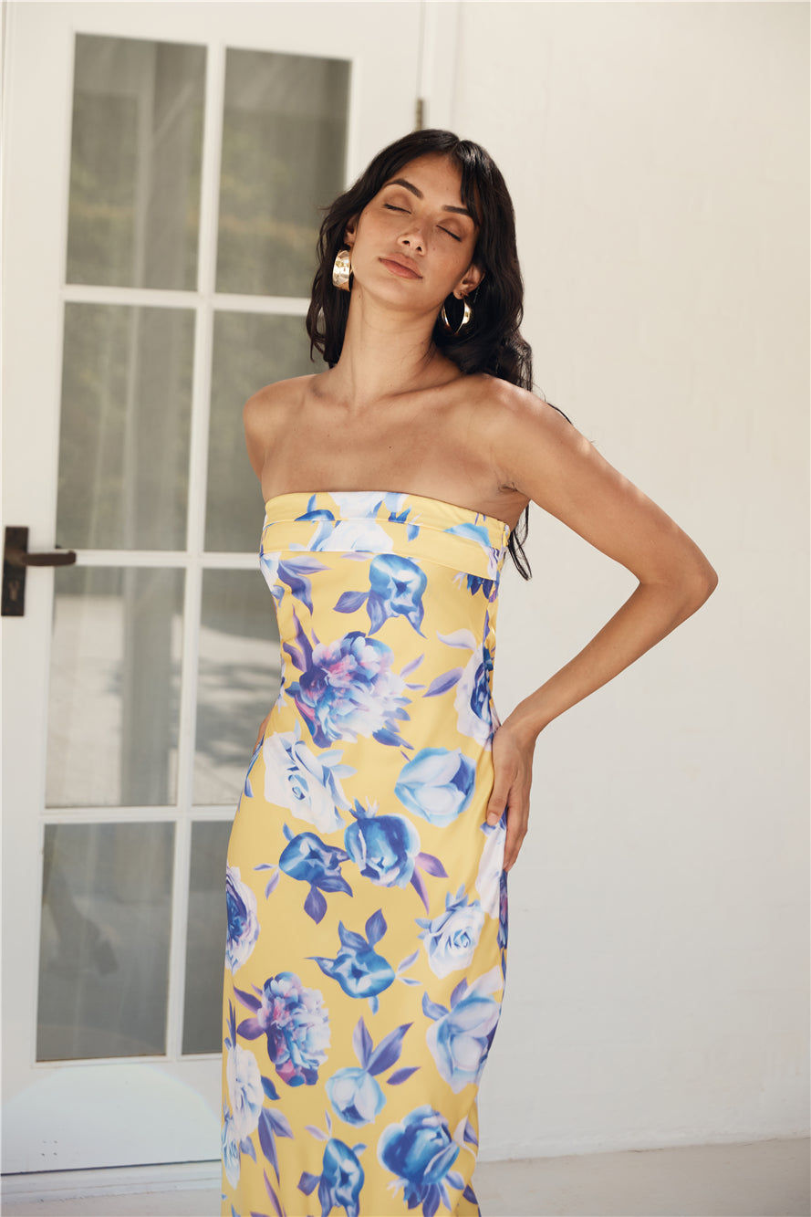True Royalty Strapless Maxi Dress Yellow