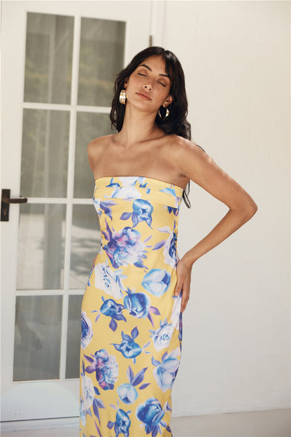 True Royalty Strapless Maxi Dress Yellow