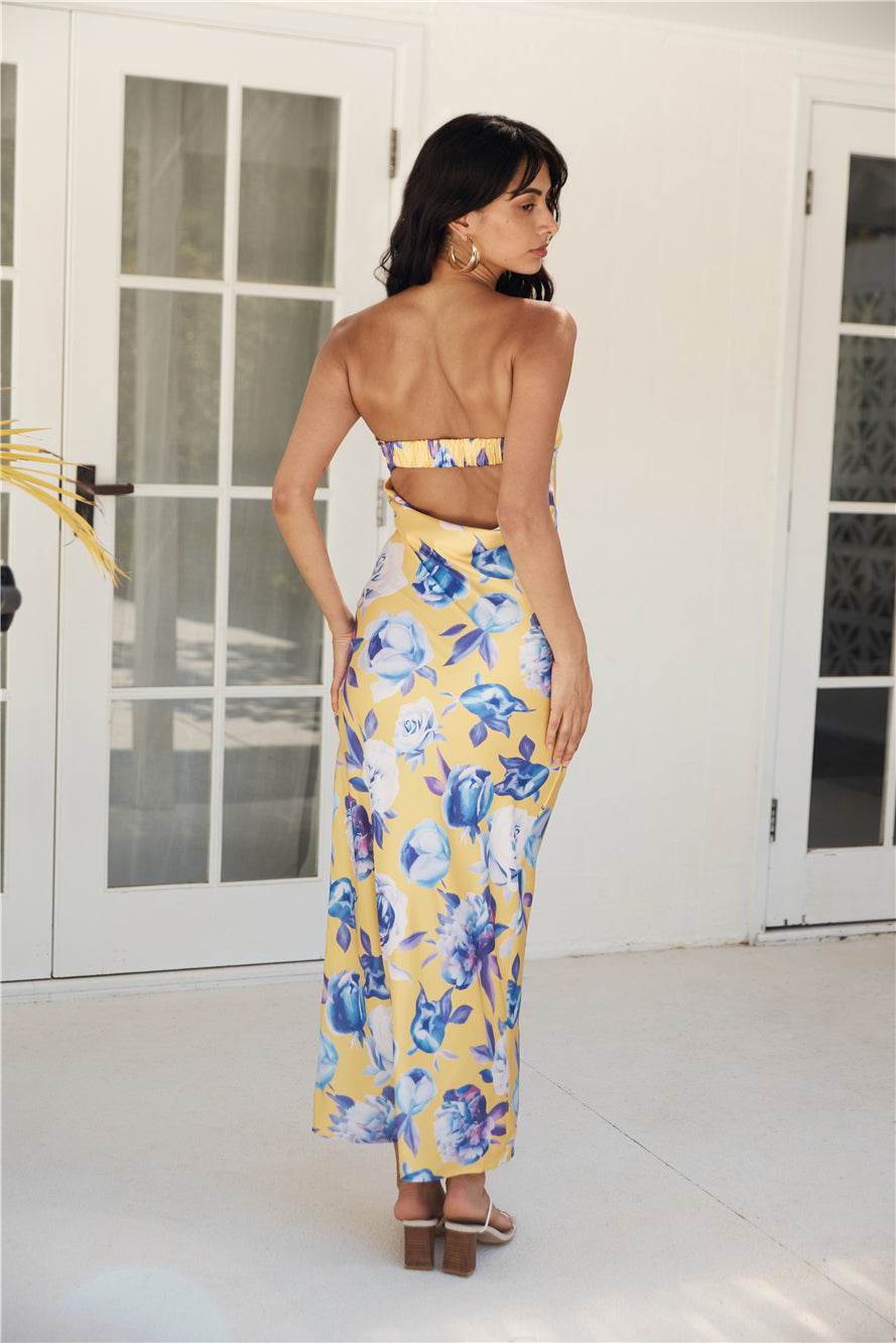 True Royalty Strapless Maxi Dress Yellow