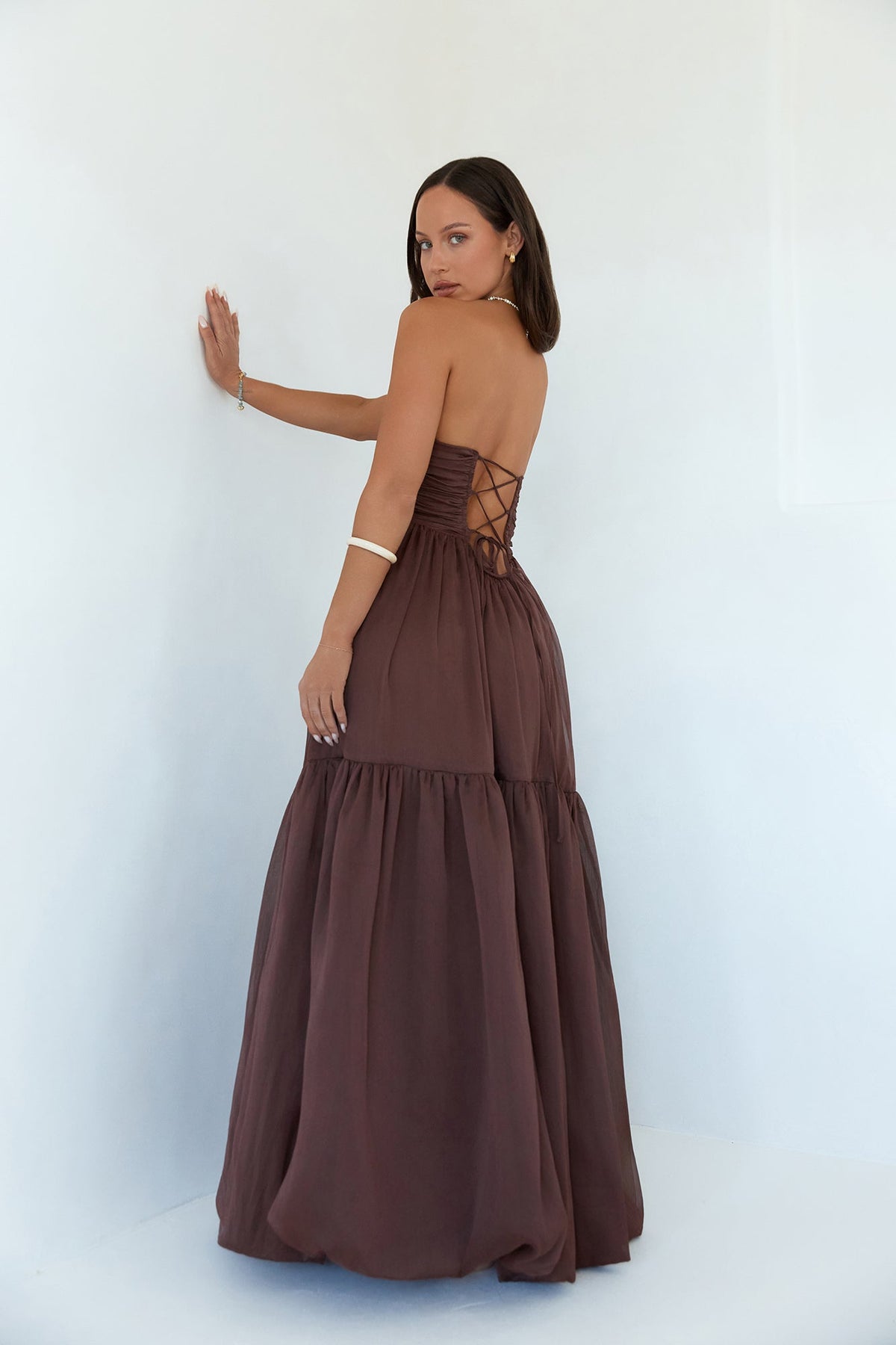 Unforgettable Style Strapless Maxi Dress Brown