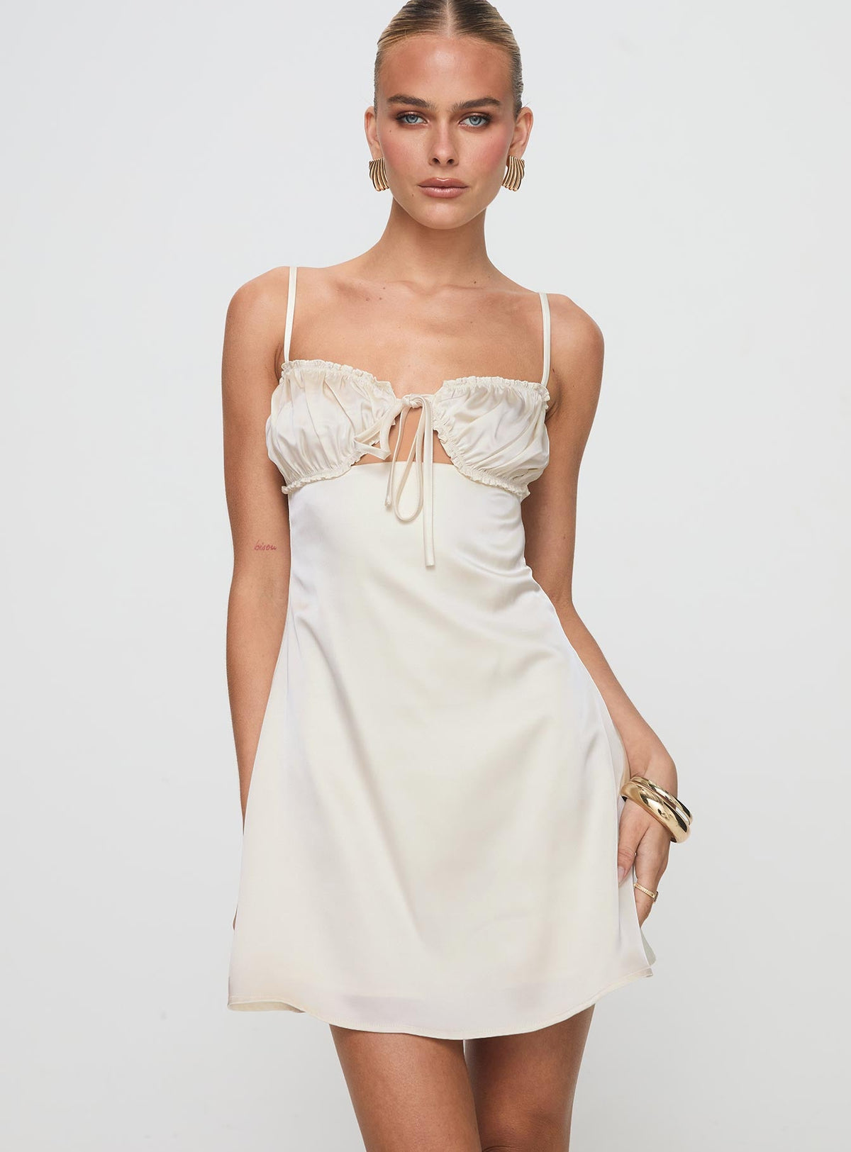 Decipher Satin Mini Dress Ivory