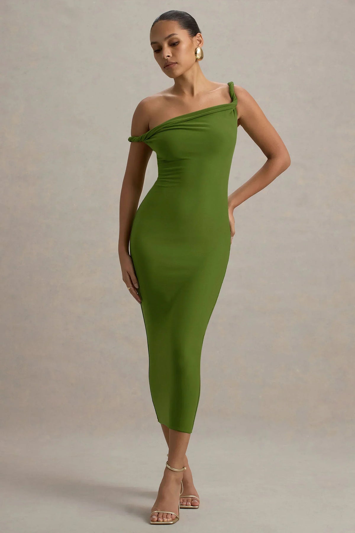 Salome | Green Twisted Asymmetric Midi Dress