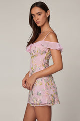 Embellished Lace-Up A-Line Mini Dress in Soft Pink