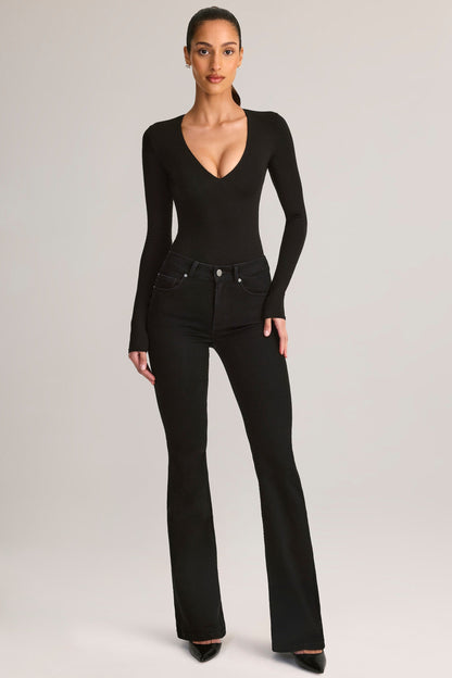 Denim Mid-Rise Flared Jeans in Black