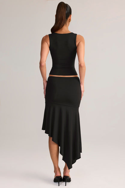 Modal Low-Rise Asymmetric Midaxi Skirt in Black