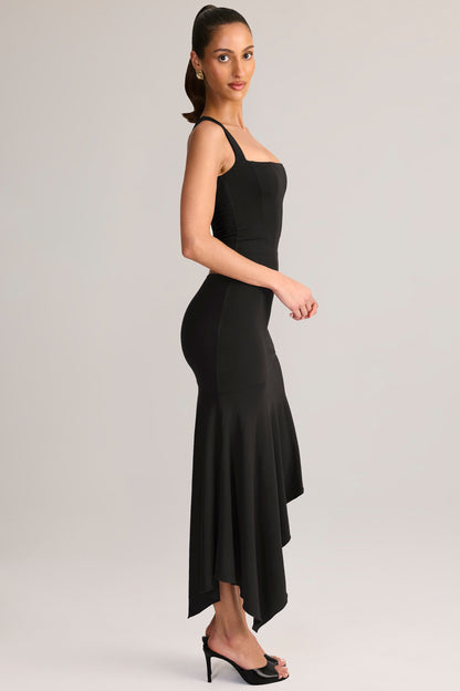 Modal Low-Rise Asymmetric Midaxi Skirt in Black
