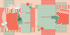 1St Haircut Pink scrapbook page kit — coordinated background patterns and journaling spots, pastel paper embellishments and photo mats, scrapbook layout, scrapbook kit, baby milestone, toddler haircut, first haircut, ready-to-glue title banners and photo frames, scrapbooking ephemera and cardstock cutouts, precut designs for memory journaling, girl scrapbook, boy scrapbook, memory keeper, seasonal scrapbook page kits and die cuts, baby keepsake