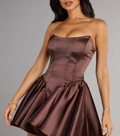 Maire Satin Strapless Skater Dress