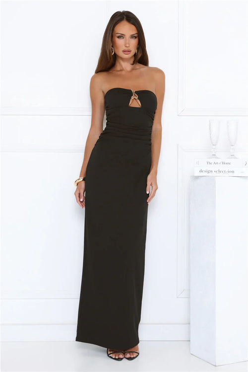 Glow Getter Mode Strapless Maxi Dress Black