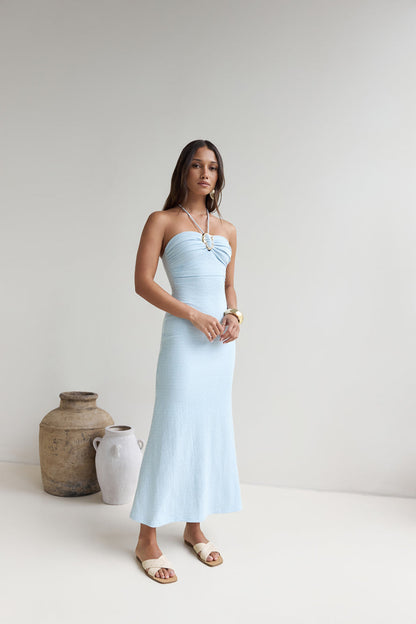 Karmic Blessing Strapless Halter Maxi Dress Blue