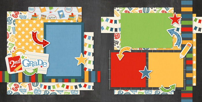2Nd Grade first day school scrapbook page kit — seasonal scrapbook page kits and die cuts, student photos, school memories, ready-to-glue title banners and photo frames, 2nd grade, first day, layered die cut titles for themed layouts, scrap book kit, school layout, scrapbook supplies, coordinated background patterns and journaling spots, precut designs for memory journaling, creative accents for scrapbook storytelling, scrapbooking ephemera and cardstock cutouts