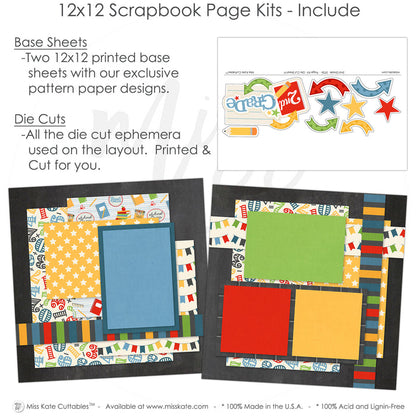 This 2Nd Grade kit features — school album, handmade elements for DIY photo albums, precut designs for memory journaling, creative accents for scrapbook storytelling, first day, scrapbooking ephemera and cardstock cutouts, seasonal scrapbook page kits and die cuts, premade scrapbook pages, acid-free double-sided scrapbook supplies, 2nd grade, ready-to-glue title banners and photo frames, first day school, pastel paper embellishments and photo mats