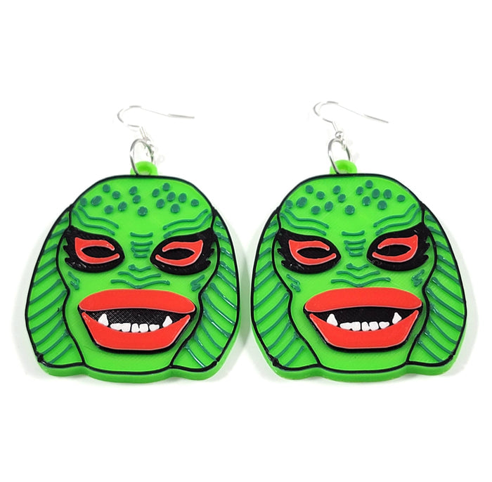 3D Printed Swamp Creature Dangle Earrings