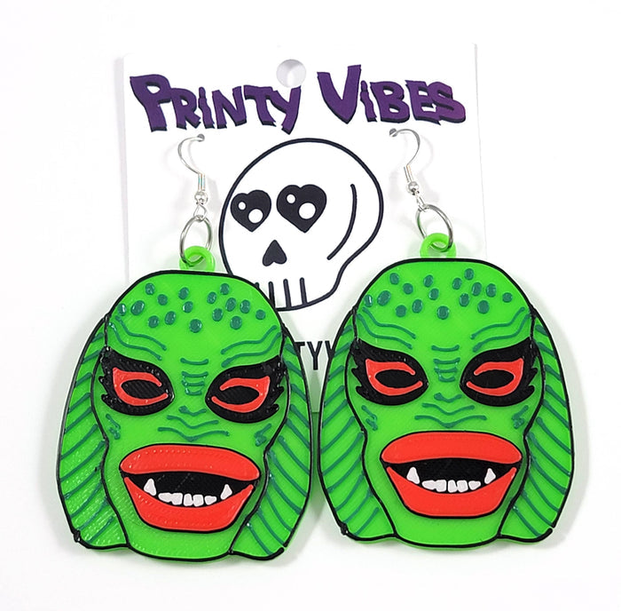 3D Printed Swamp Creature Dangle Earrings