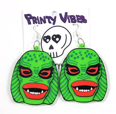 3D Printed Swamp Creature Dangle Earrings