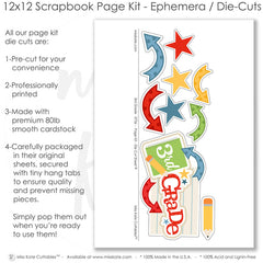 3Rd Grade scrapbook page kit — scrapbook layout kit, elementary school, school memories, school layout, third grade, precut designs for memory journaling, scrapbooking ephemera and cardstock cutouts, ready-to-glue title banners and photo frames, photo mats, paper crafting, pastel paper embellishments and photo mats, creative accents for scrapbook storytelling, back to school, acid-free double-sided scrapbook supplies, student photos, teacher gift