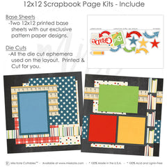 Capture special moments with the 3Rd Grade layout — scrapbook layout kit, paper crafting, seasonal scrapbook page kits and die cuts, back to school, handmade elements for DIY photo albums, student photos, school layout, pastel paper embellishments and photo mats, teacher gift, school memories, school album, ready-to-glue title banners and photo frames, elementary school, acid-free double-sided scrapbook supplies, layered die cut titles for themed layouts