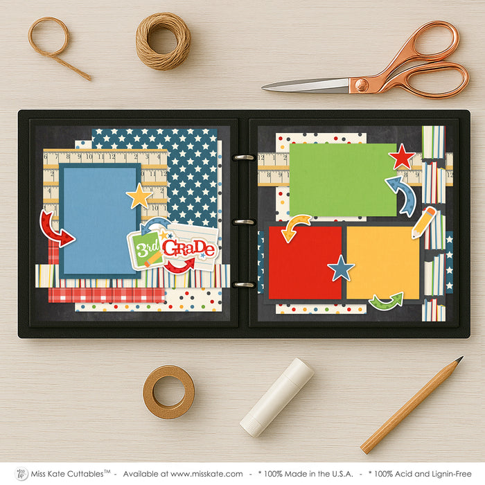 Celebrate your memories with the 3Rd Grade design — pastel paper embellishments and photo mats, handmade elements for DIY photo albums, paper crafting, school layout, acid-free double-sided scrapbook supplies, student photos, premade scrapbook pages, layered die cut titles for themed layouts, school paper, school memories, ready-to-glue title banners and photo frames, teacher gift, creative accents for scrapbook storytelling, third grade, precut designs for memory journaling