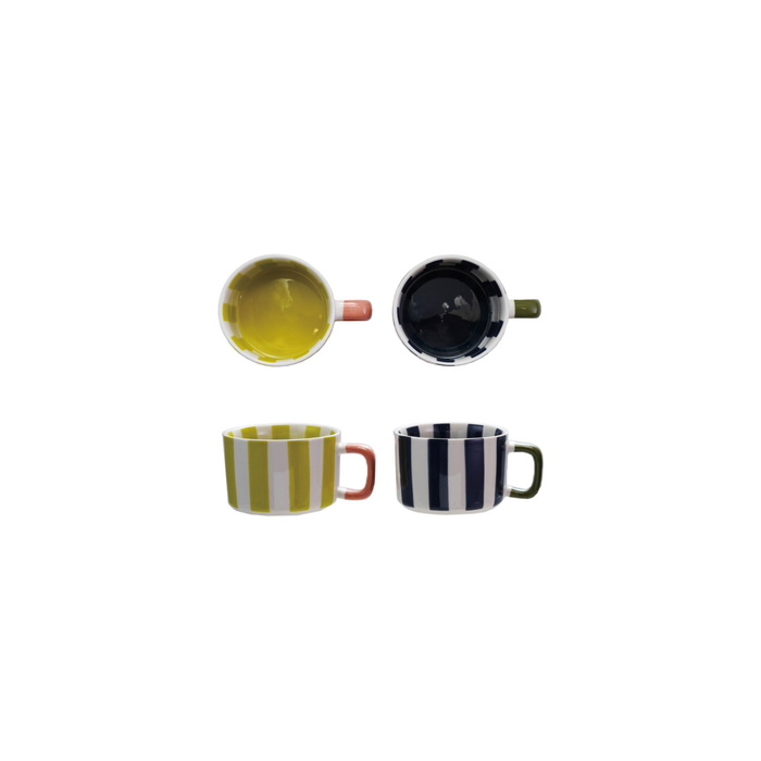 4" Stoneware Mug with Stripes - Assorted