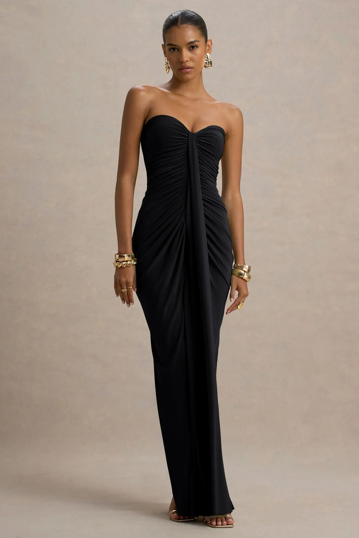 Ali | Black Sweetheart Ruched Wrap Maxi Dress