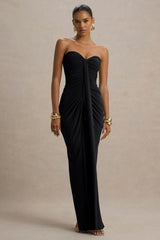 Ali | Black Sweetheart Ruched Wrap Maxi Dress