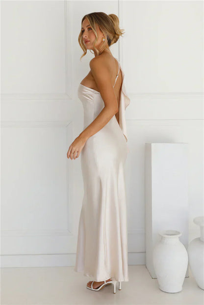 Romantic Tales Satin One Shoulder Maxi Dress