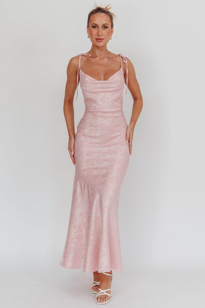Belonging Cowl Neck Tied Shoulders Maxi Dress Blush