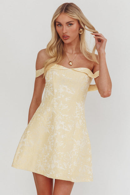 Mikado Off-Shoulder Foldover Mini Dress Jacquard Butter