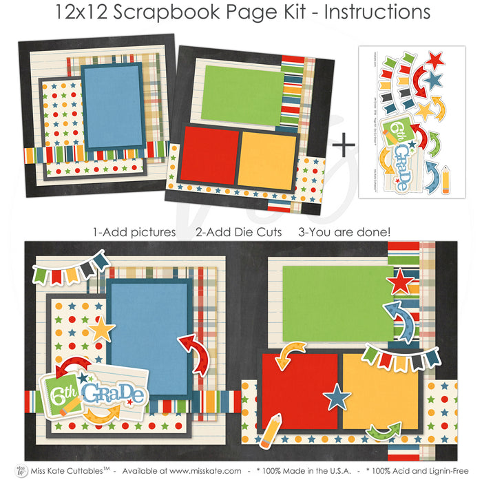 Celebrate your memories with the 6Th Grade design — back to school, school memories, sixth grade, handmade elements for DIY photo albums, paper crafting, student photos, ready-to-glue title banners and photo frames, creative accents for scrapbook storytelling, scrapbook supplies, acid-free double-sided scrapbook supplies, precut designs for memory journaling, school layout, layered die cut titles for themed layouts, school paper, scrapbooking ephemera and cardstock cutouts