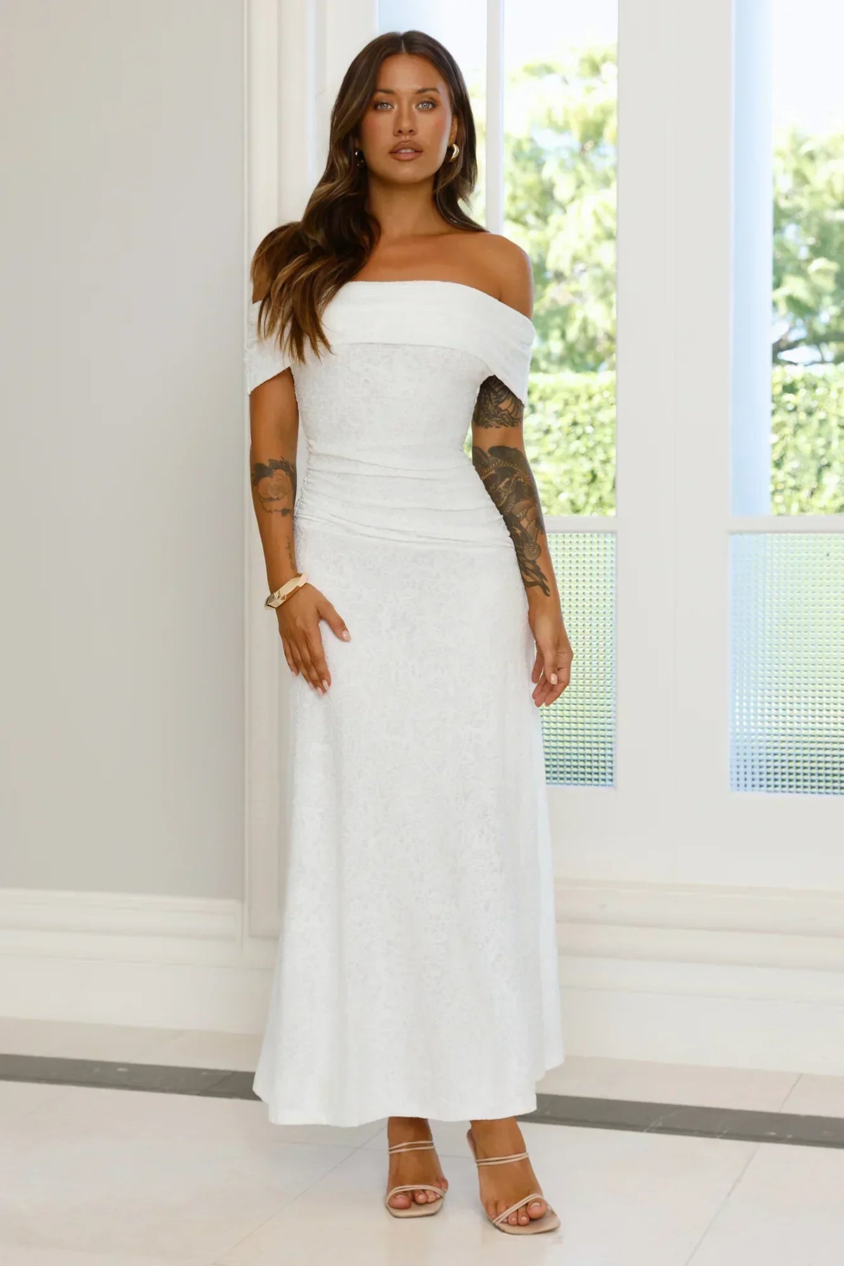 First Class Finish Off Shoulder Maxi Dress
