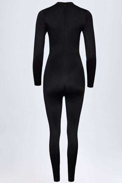 High Neck Long Sleeve Jumpsuit in Black