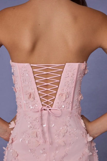 Lace-Up Corset Midaxi Dress with Split in Soft Pink