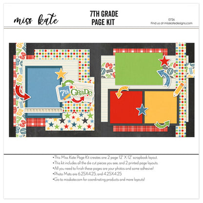 7Th Grade scrapbook page kit — ready-to-glue title banners and photo frames, paper crafting, photo mats, acid-free double-sided scrapbook supplies, teacher gift, back to school, precut designs for memory journaling, seasonal scrapbook page kits and die cuts, student photos, premade scrapbook pages, school layout, school memories, school album, pastel paper embellishments and photo mats, school paper, junior high, seventh grade, creative accents for scrapbook storytelling