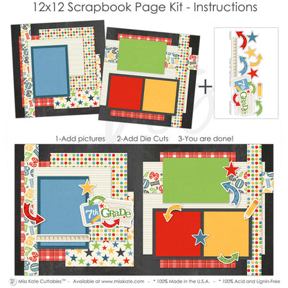 Celebrate your memories with the 7Th Grade design — creative accents for scrapbook storytelling, pastel paper embellishments and photo mats, photo mats, ready-to-glue title banners and photo frames, school layout, teacher gift, scrapbook supplies, seasonal scrapbook page kits and die cuts, school memories, coordinated background patterns and journaling spots, student photos, paper crafting, layered die cut titles for themed layouts, school album