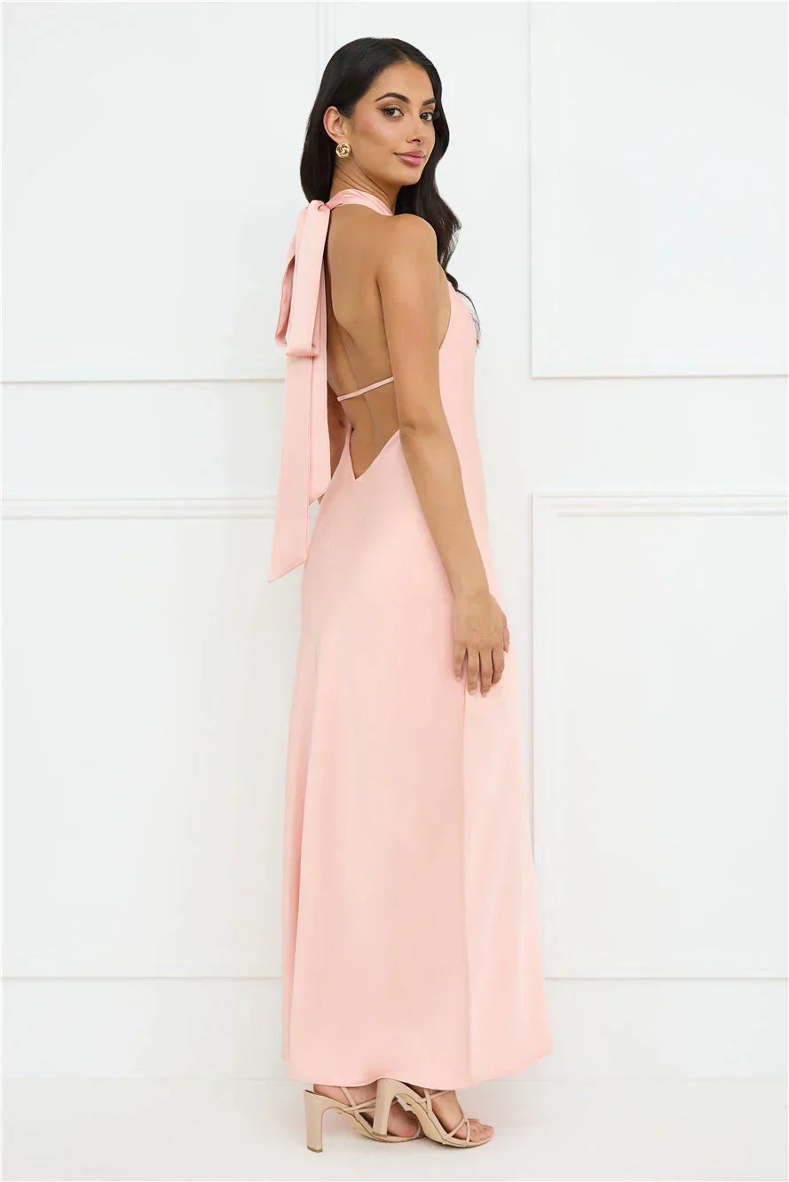 Delicate Dazzle Halter Satin Maxi Dress