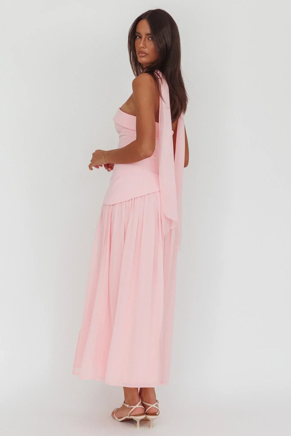 Mariabella Asymmetric Bodice Maxi Dress Pink