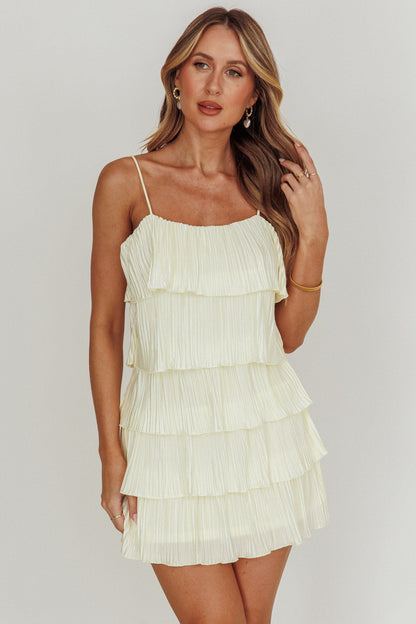 My Type Plisse Tiered Mini Dress Ivory