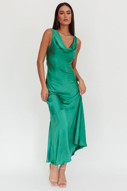 Cecilia Cowl Neck Drape Back Maxi Dress Emerald