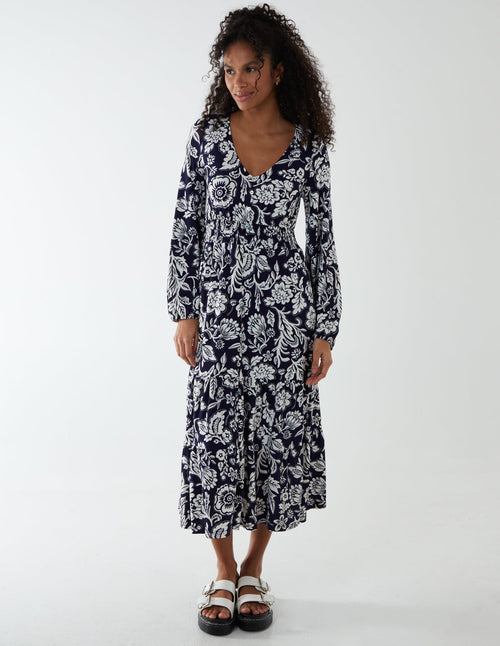 Floral Button Front Midi Dress