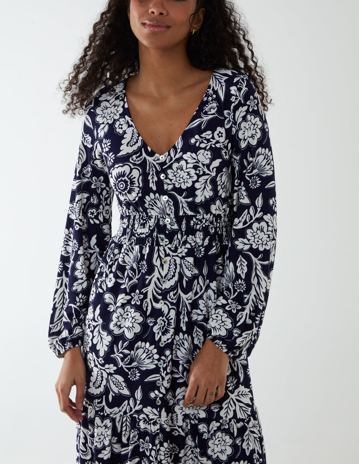 Floral Button Front Midi Dress