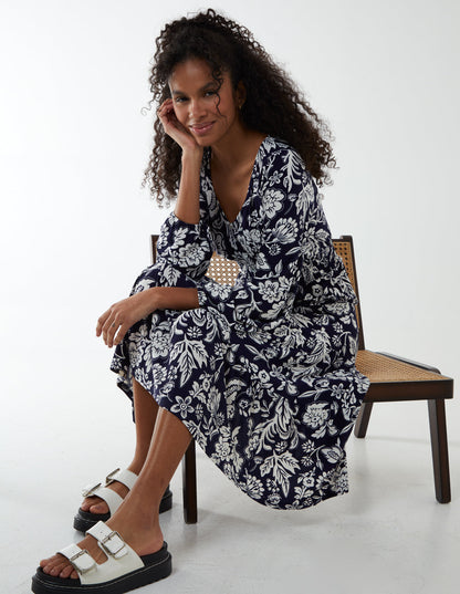 Floral Button Front Midi Dress