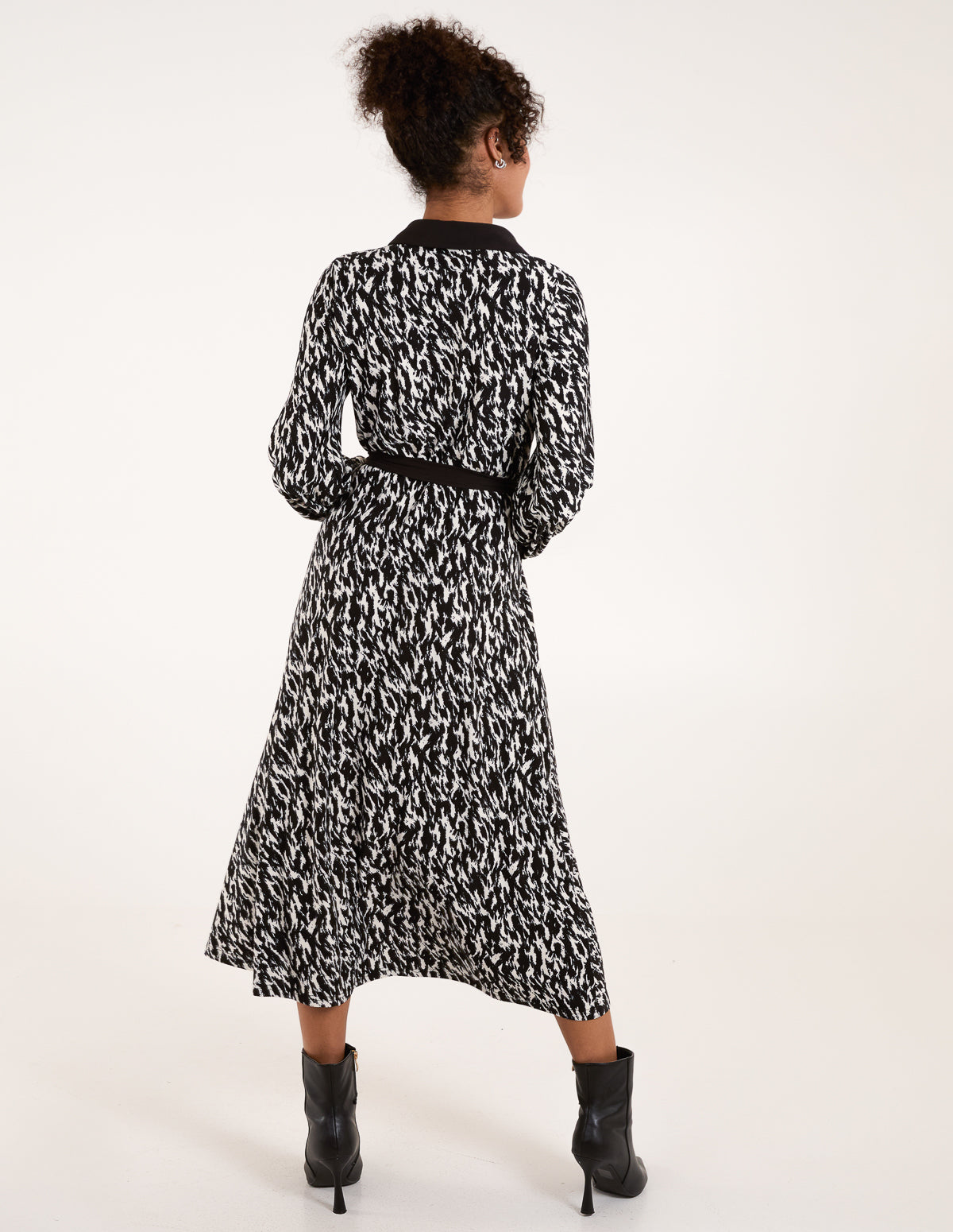Contrast Midi Shirt Belted Dress
