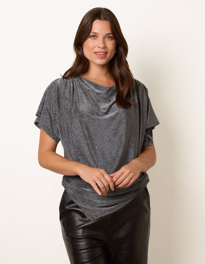Asymmetric Draped Cowl Neck Top